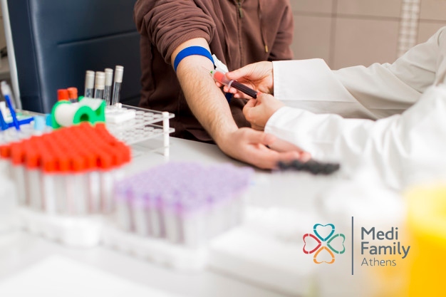 Taking blood in laboratory
